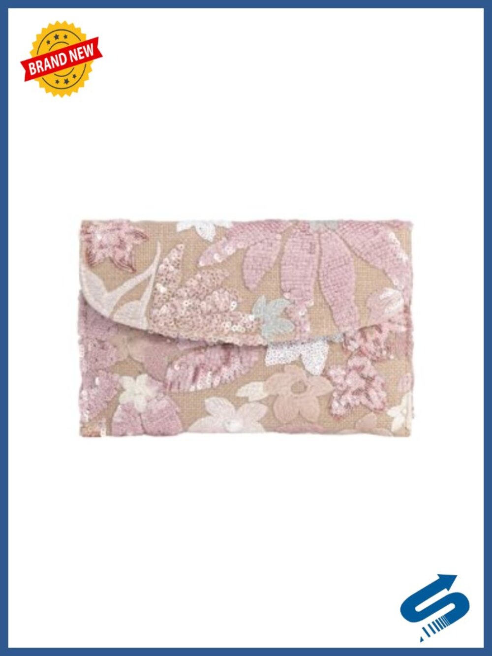 Floral Beaded Sequin Clutch Evening Handbag Magnetic Button Envelope Purse
